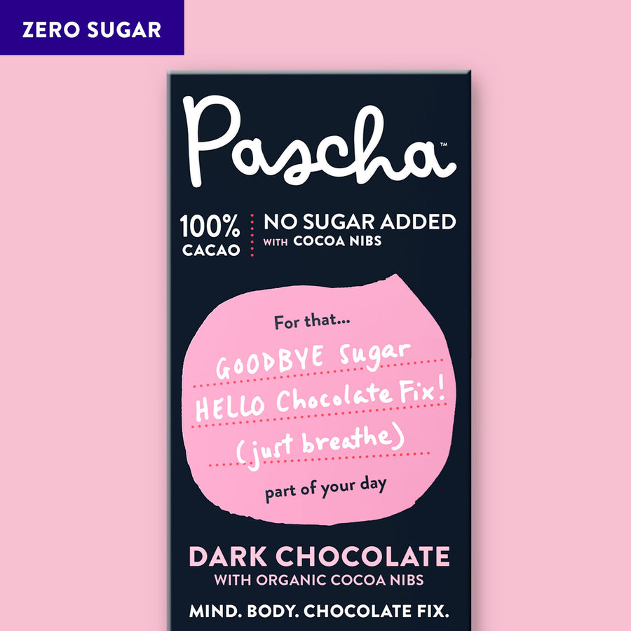 100% Cacao Organic Vegan Dark Chocolate Bar with Cocoa Nibs (2.8 oz) - Keto Friendly
