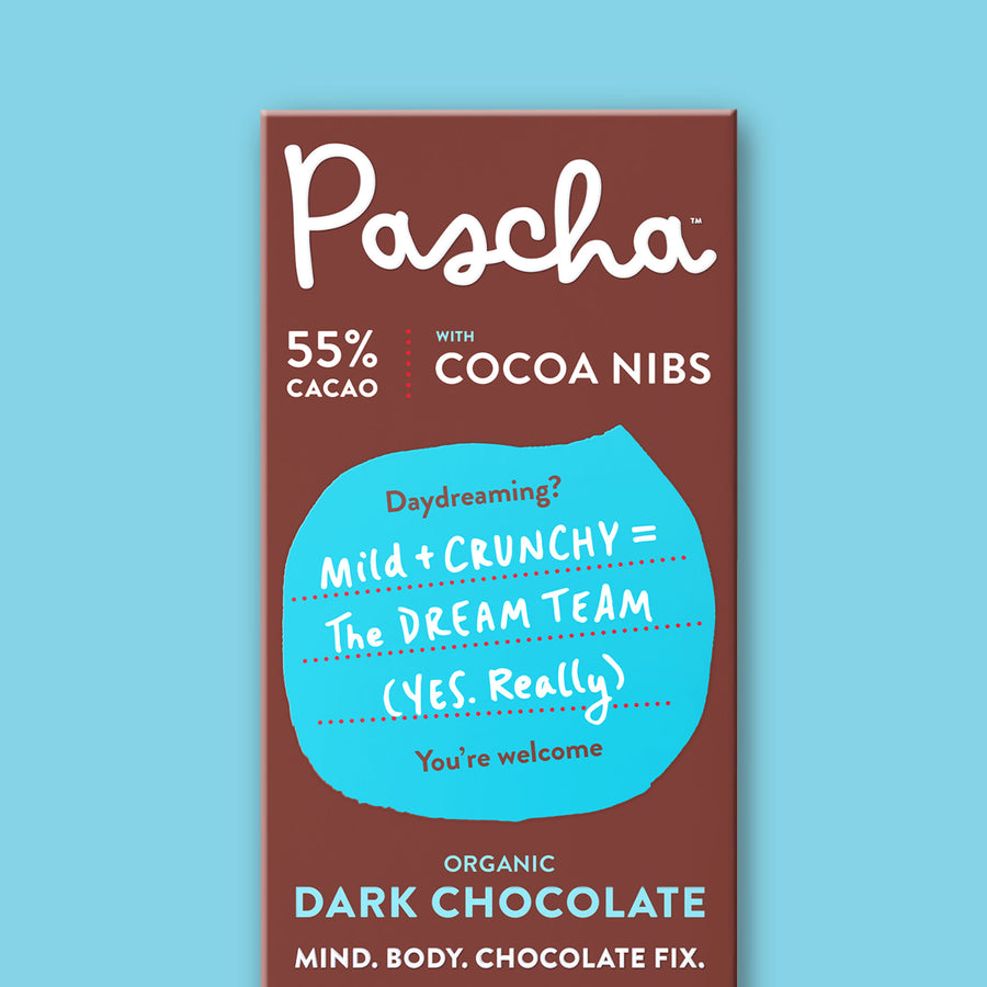 55% Cacao Organic Vegan Dark Chocolate Bar with Cocoa Nibs (2.8 oz)