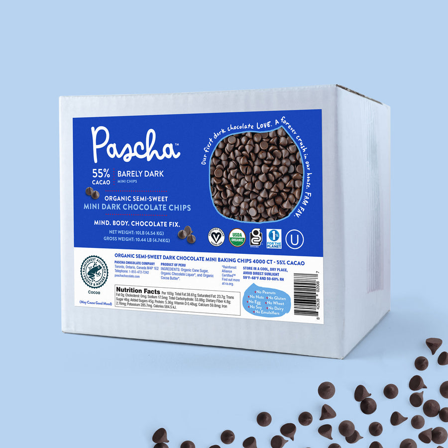 *OVERSTOCK SHORT-DATED SALE* Bulk Baking Chips (10 lbs) - 55% Cacao Organic Vegan Semi-Sweet Dark Chocolate Chips